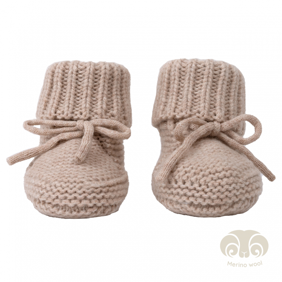 Lodger Slipper Merino wol gebreide slofjes beige met strik